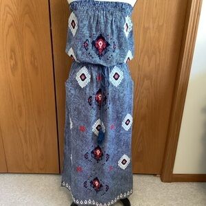 Lula Soul Embroidered Strapless Maxi Dress Sz-XS